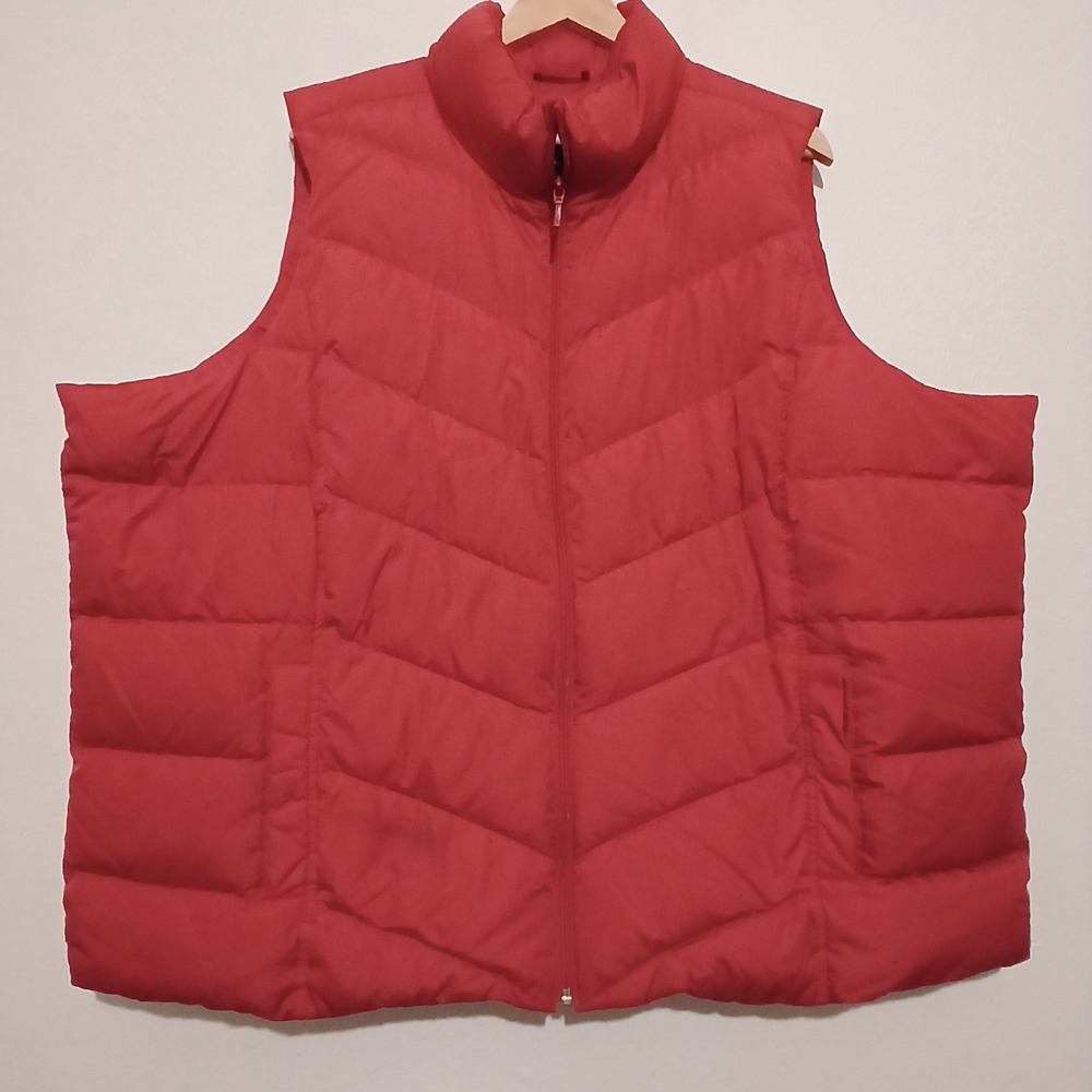 Lands End Mens Red Down Puffer Vest Chevron Quilted Full Zip 3X Classic 488146
